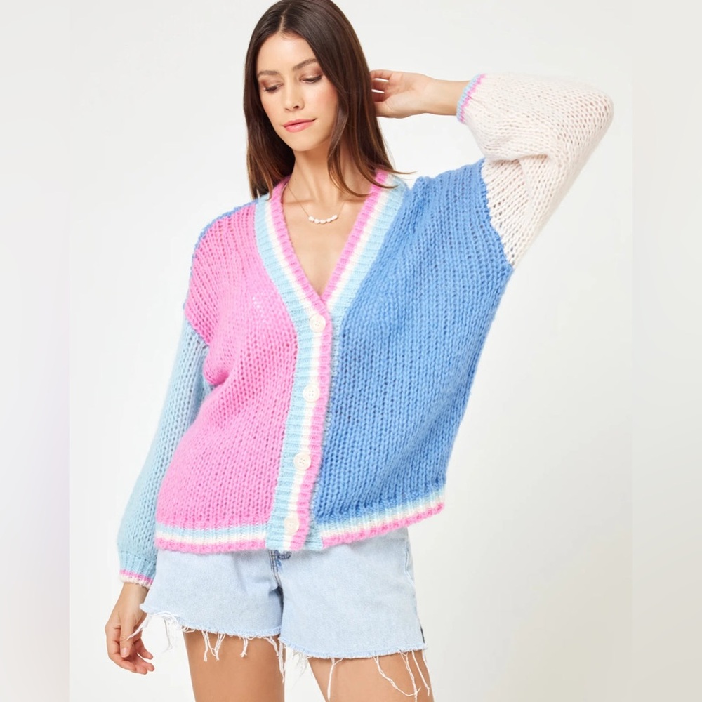 L*Space Pink and Blue Knit Cardigan
